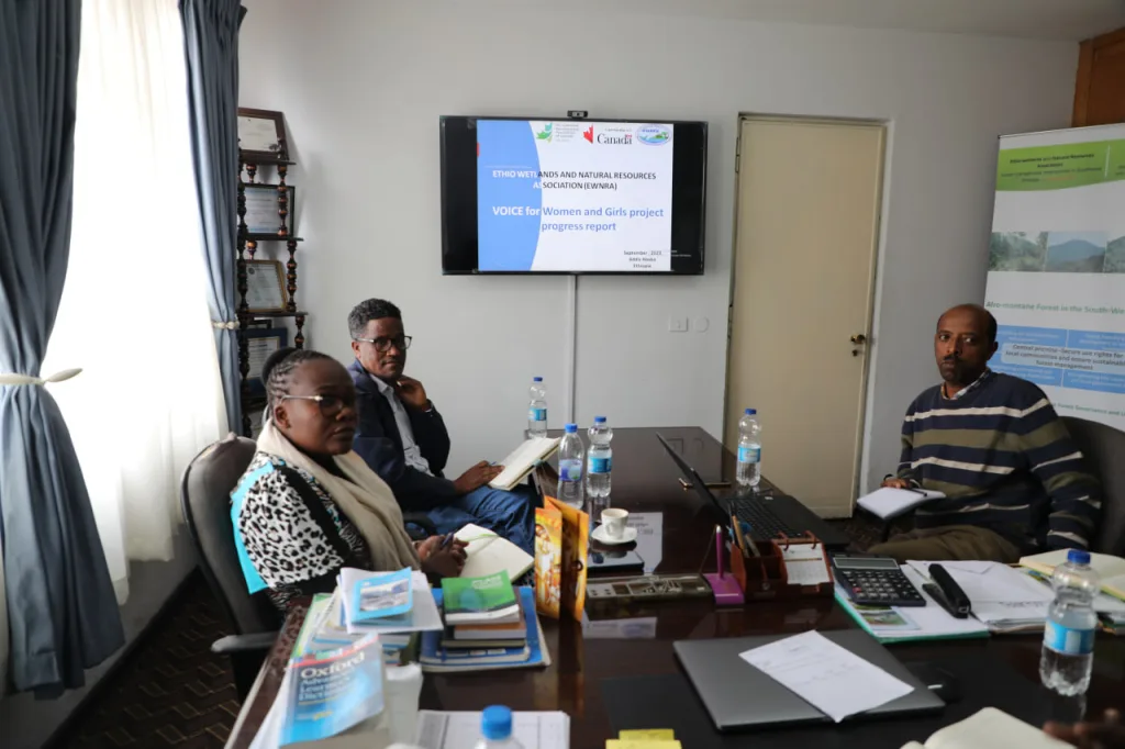 The Regional Coordinator for the VOICE project at CDF Canada Rose Msosa has discussed with leaders of Ethio Wetlands and Natural Resources Association (EWNRA) about the implementation status of VOICE for Women and Girls project under CDF Canada.