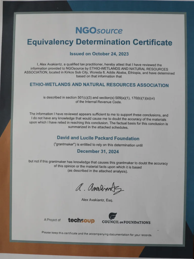 Ethio Wetlands and Natural Resources Association (EWNRA) is certified for being accurate under the criterion set by NGO source