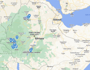 Map of each Location of EWNRA Projects at the Kebele level across Ethiopia.